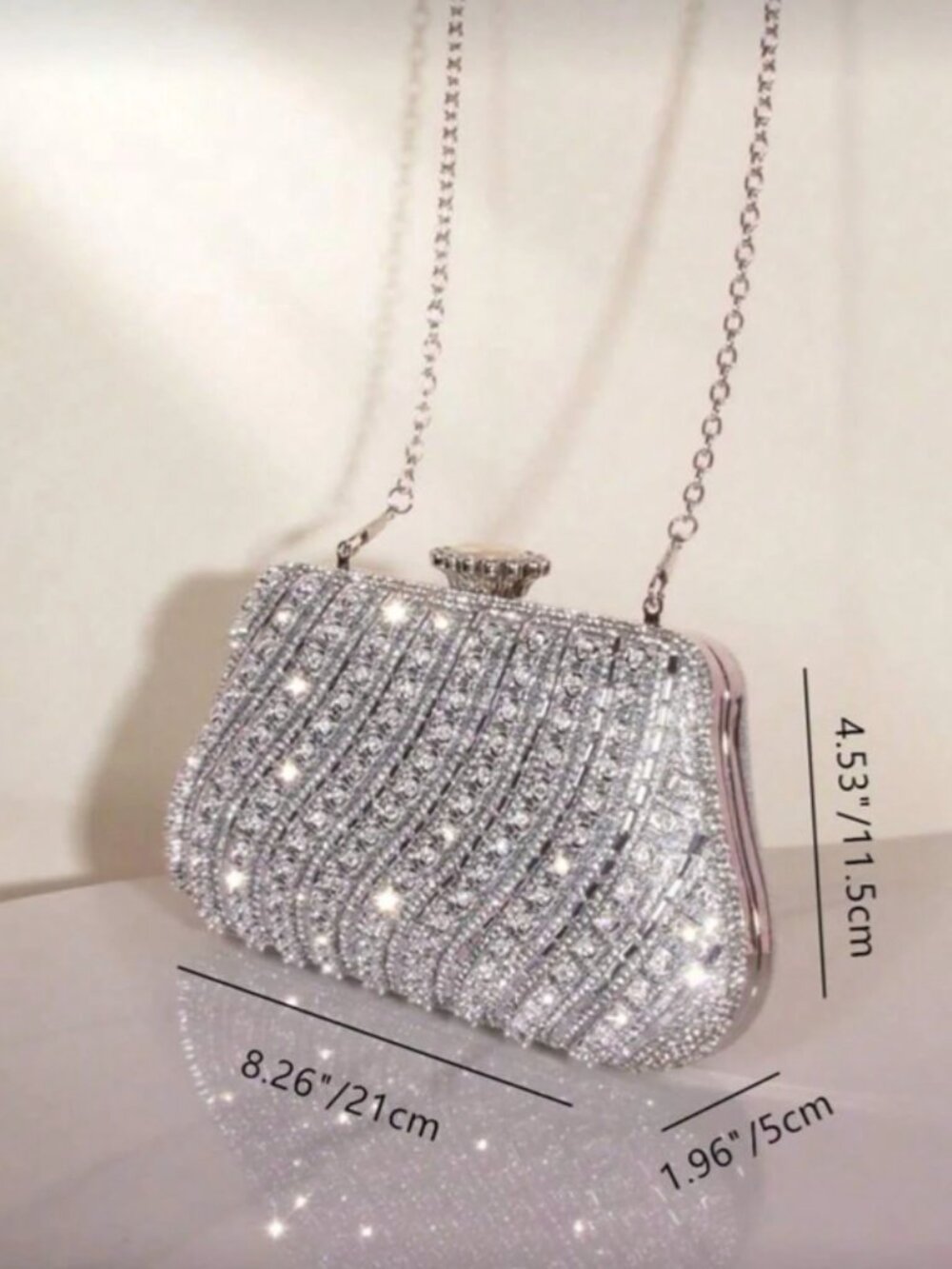 Diagonal Ruched Rhinestone Sequins Clutch Bag - Picture 3 of 3